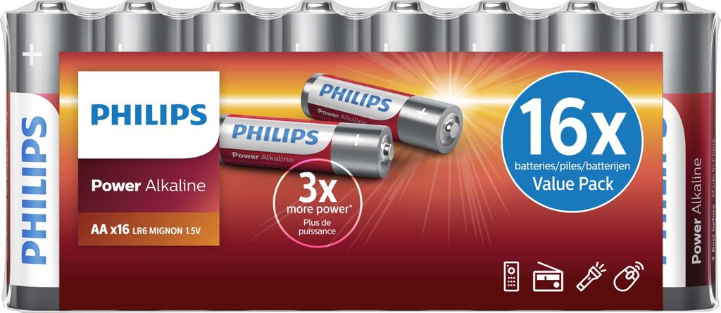 Philips Vorteilspack Batterien AA - Pack mit 16 Batterien - Batterie Lithium Alkaline Batterien - LR6 - Haltbar bis zu 10 Jahren - Geeignet für Ve...