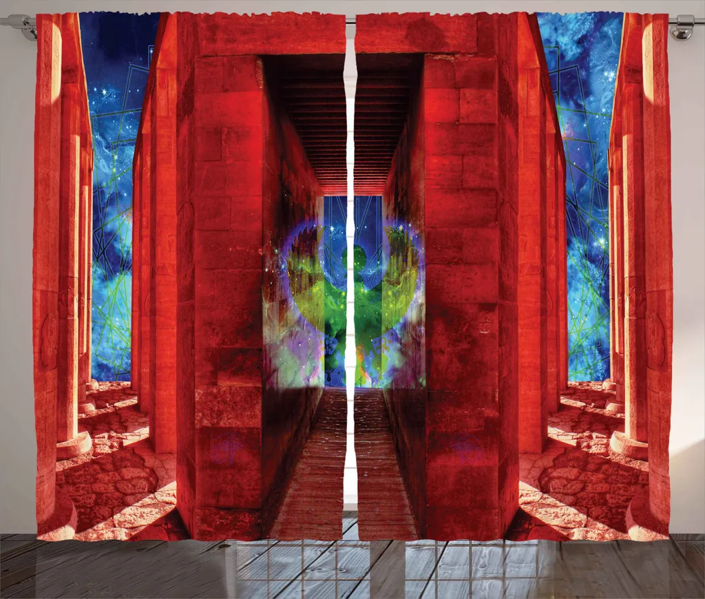 ABAKUHAUS Égypte Rideau Phoenix, Oiseau Mythologique Bleu Orange 280x225cm