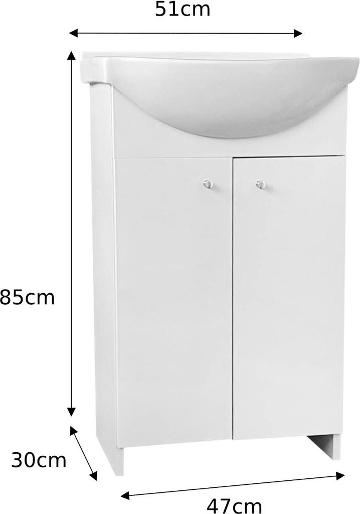 Stamar | Mobile da bagno, con lavabo, 50 cm, bianco lucido Immagine del prodotto 
