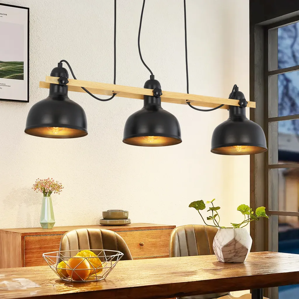 ZMH Suspension Luminaire 3 Feux E27 Lustre Vintage Industriel Noir Fer