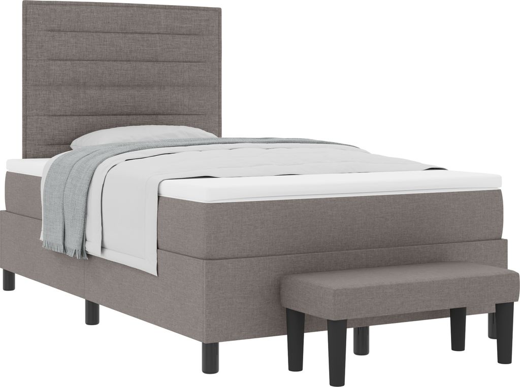 Eleganten-Stil Bettrahmen, Boxspringbett mit Matratze & Bank Taupe 120x200 cm Stoff - Klassische Betten DE86357