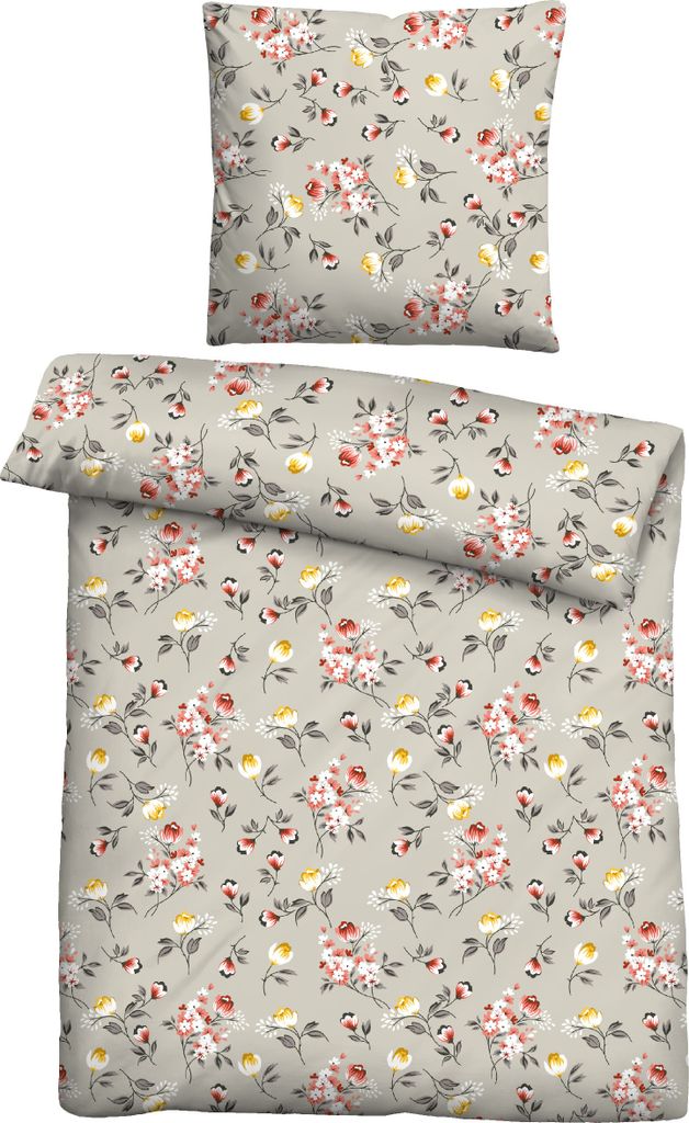 Traumhaft schlafen - Castell - Markenbettwäsche PolyBaumwolle Biber 0351106 BLÜMCHEN color: grau, size: 1x 155x220 cm + 1x 80x80 cm