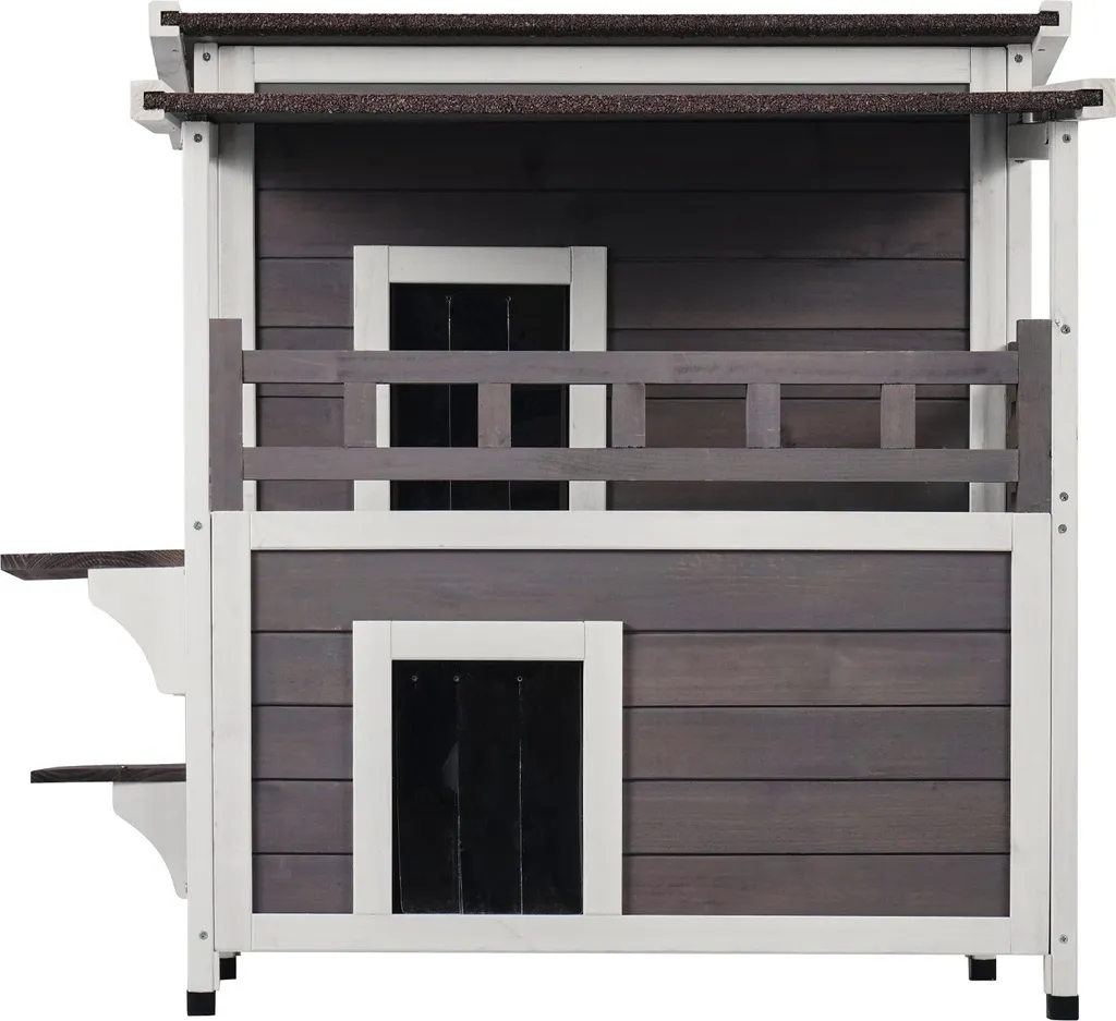 Cabane en bois pour chat d'extérieur - 2 étages - 75x75x82 cm - 9