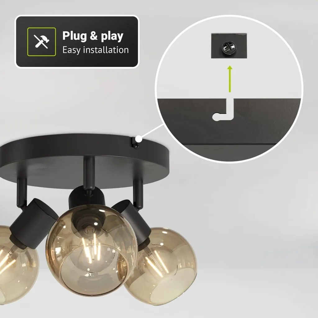 Plafonnier 3 spots E14 Noir Ambré : solution d'éclairage modulable - 6