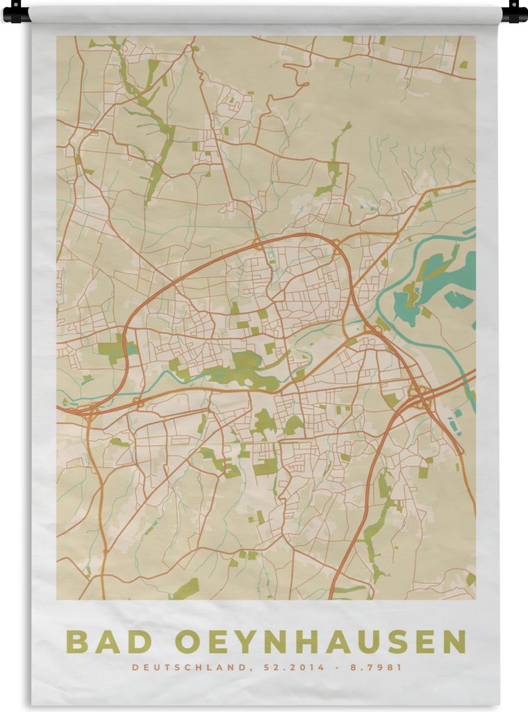 MuchoWow Wandteppich Wandbehang Bad Oeynhausen - Jahrgang - Karte - Stadtplan 120x180 cm Tapisserie Dekoration Wandtuch - Schlafzimmer - Dekorati...