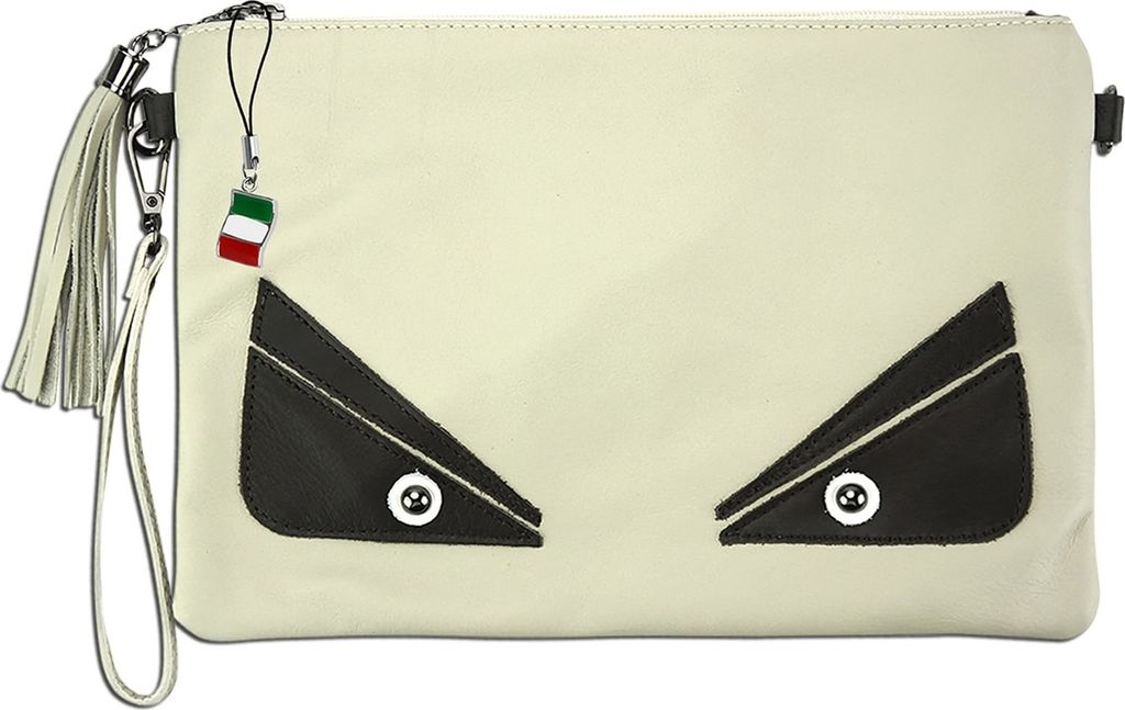 Florence Leder Tasche Umhängetasche Handgelenktasche beige weiß schwarz OTF805W