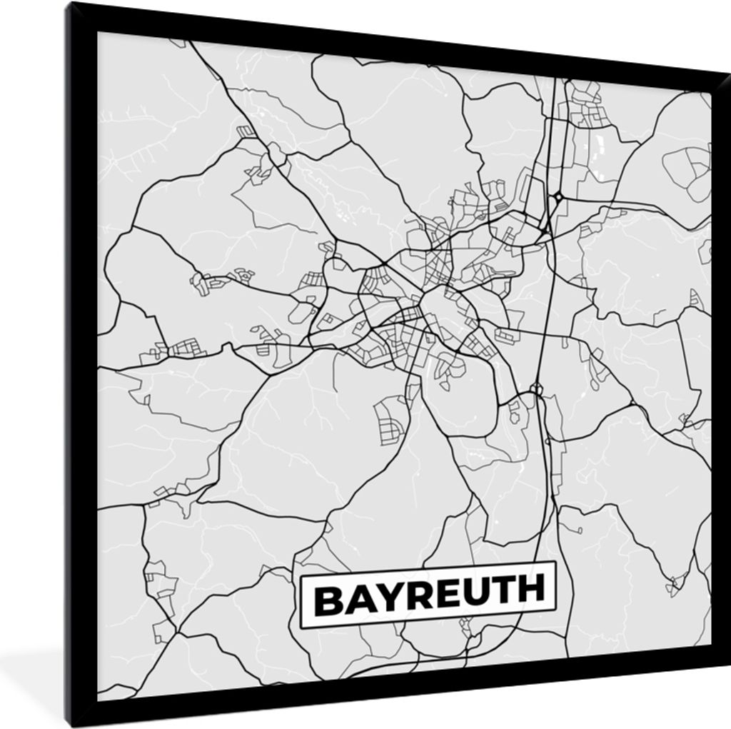 MuchoWow Gerahmtes Poster Karte - Bayreuth- Deutschland - Stadtplan - Karte 40x40 cm - Poster mit Schwarzem Bilderrahmen Wandposter Rahmen Foto B...