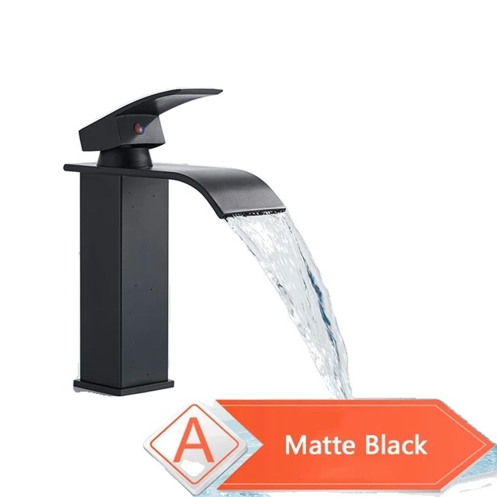 Waschtischarmatur, Wasserfallauslauf, langlebige Messingkonstruktion, Matte Schwarz MMW