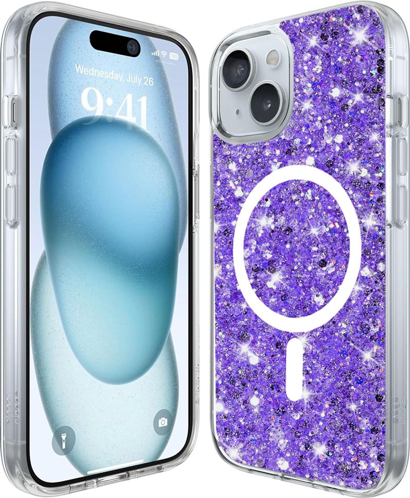 Techsuit Sparkly Glitter Back Cover Hülle mit MagSafe für Apple iPhone 15 Plus - Lila