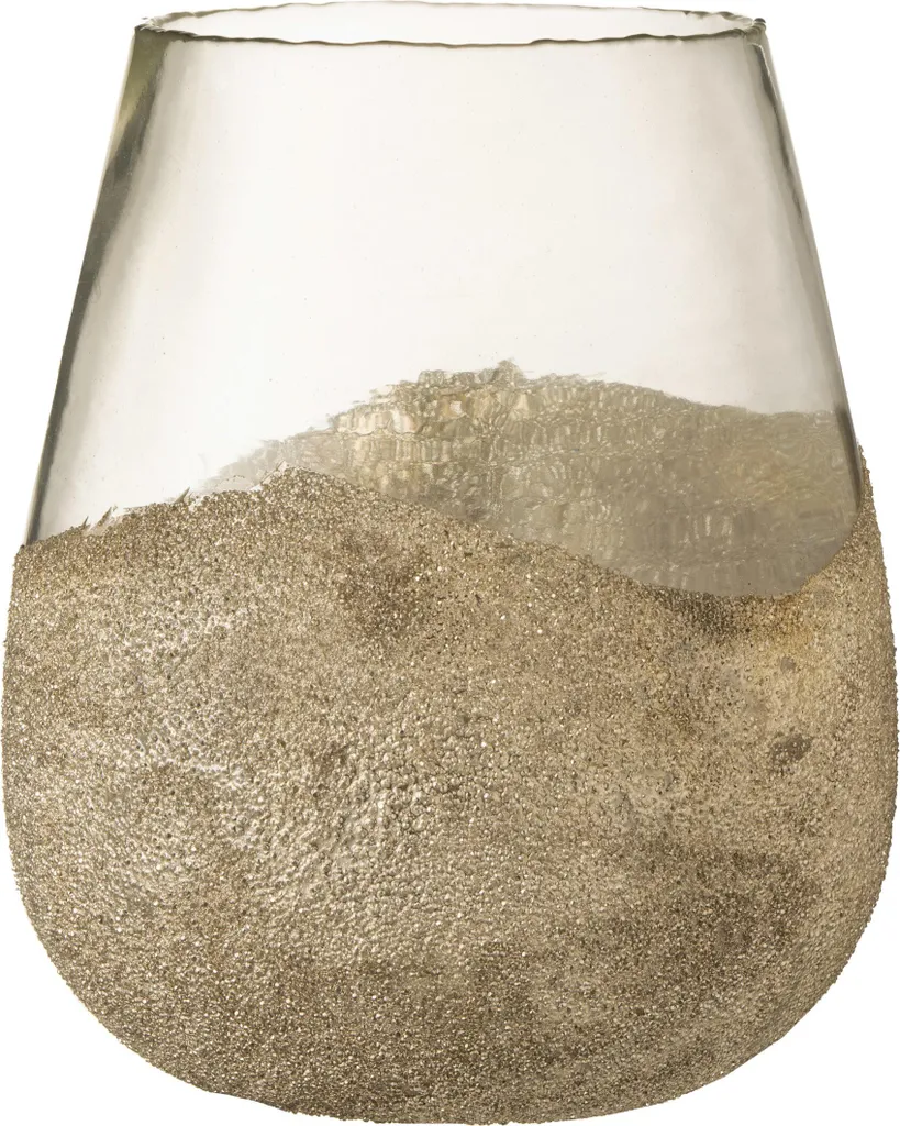 J-Line Porte-bougie Chauffe-plat Demi-perles Or en Verre Rond Large