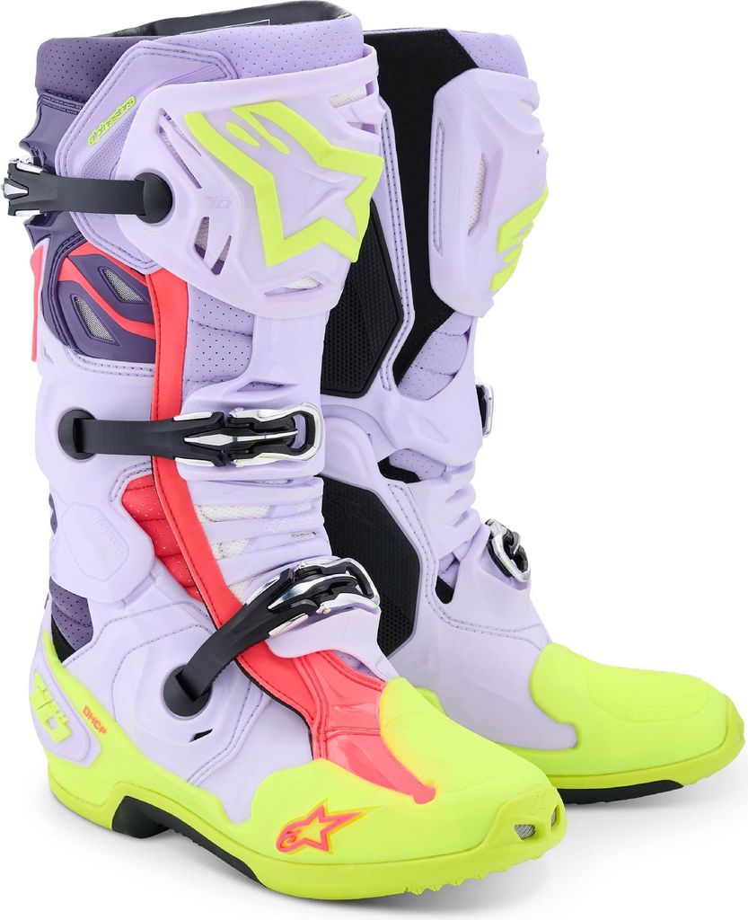 Alpinestars Tech 10 Supervented Motocross Stiefel, lila/gelb/pink, 10