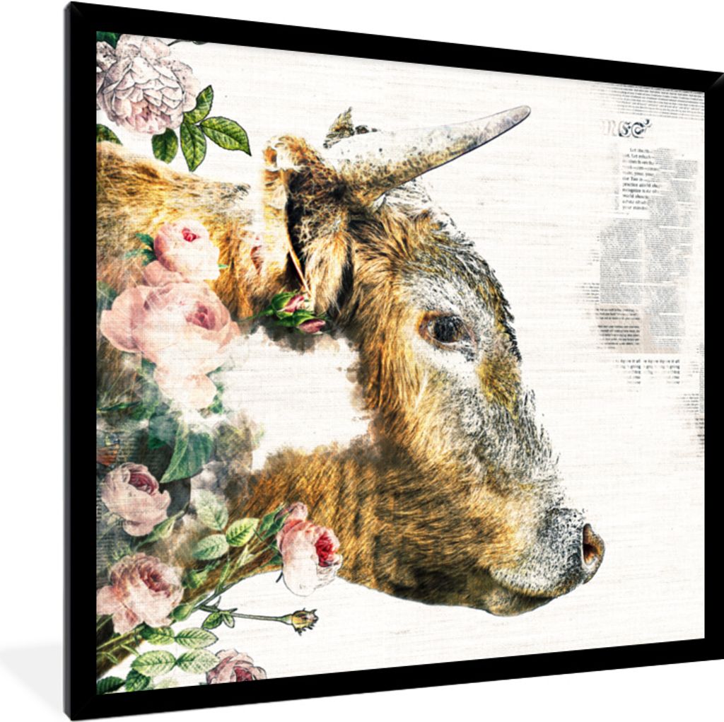 MuchoWow MuchoWow Gerahmtes Poster Schottisches Hochlandrind - Goldener Hochlandrind 40x40 cm - Poster mit zchwarzem Bilderrahmen - Mit Rahmen ...