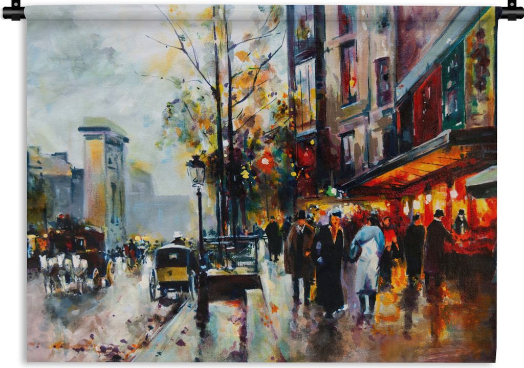 MuchoWow Wandteppich Wandbehang Gemälde - Stadt - Öl 120x90 cm Tapisserie Dekoration Wandtuch - Wohnen - Aufhänger für die Wand