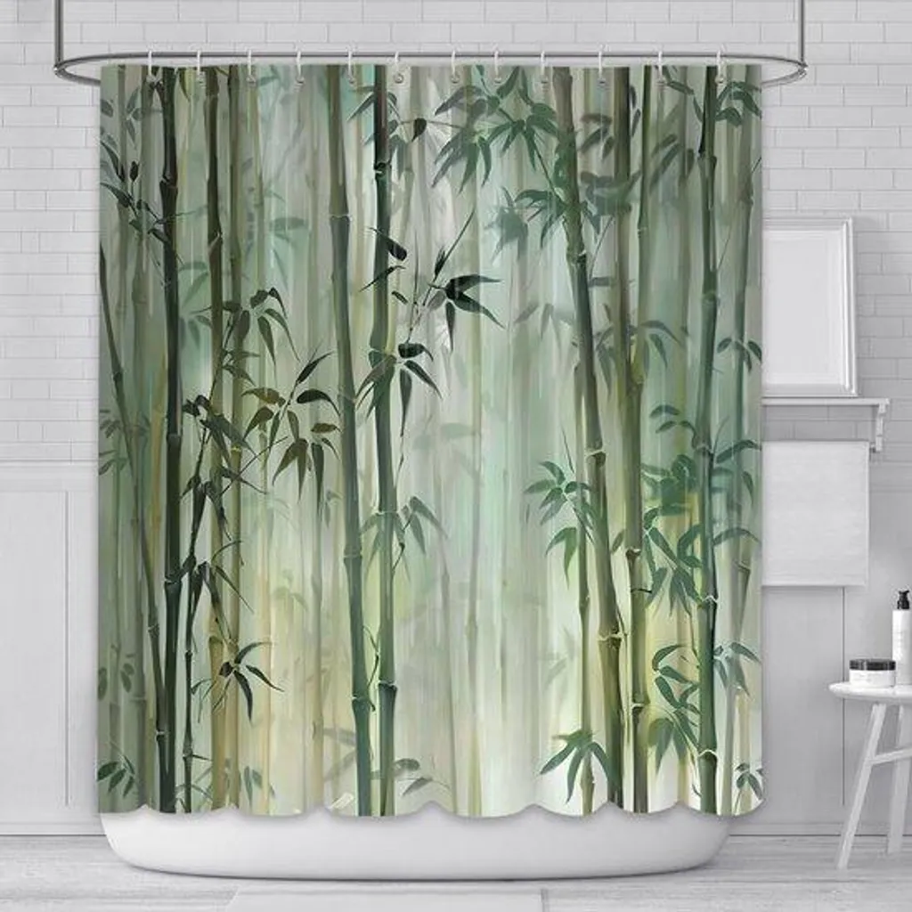 Rideau de douche vert Zen 180x180 cm anti-moisissure pour bac et baignoire