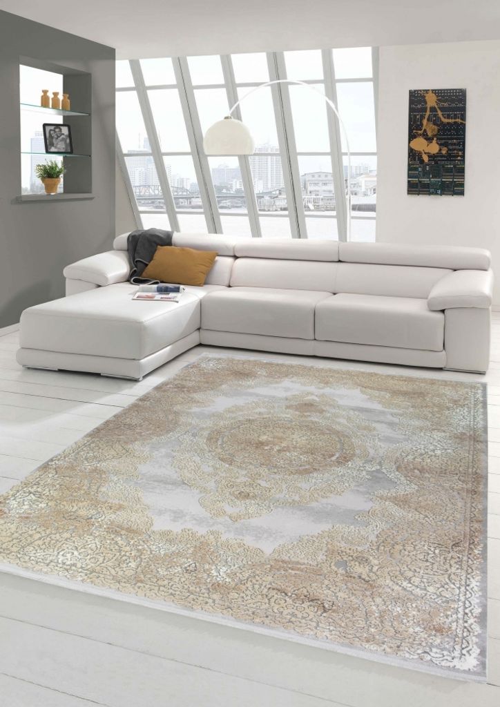 Hochwertiger Orientteppich mit klassischen Ornamenten in Beige Größe - 120 x 170 cm