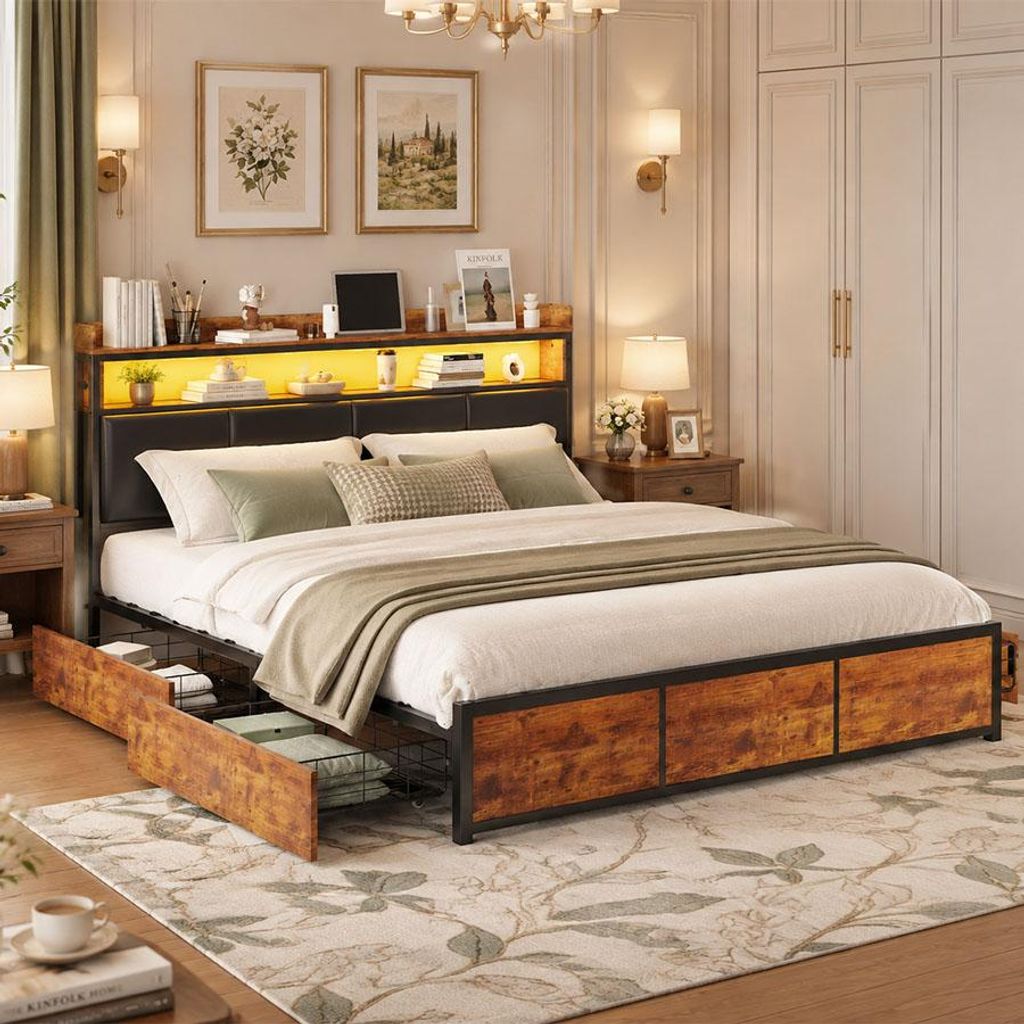 INONEFT Boxspringbed 140 x 200 cm, tweepersoonsbed met 4 Productafbeelding 