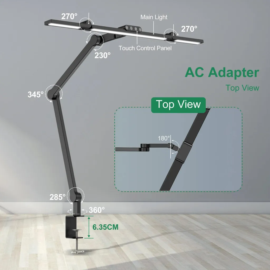 Lampe de bureau pour lecture et télétravail avec éclairage LED ajustable
