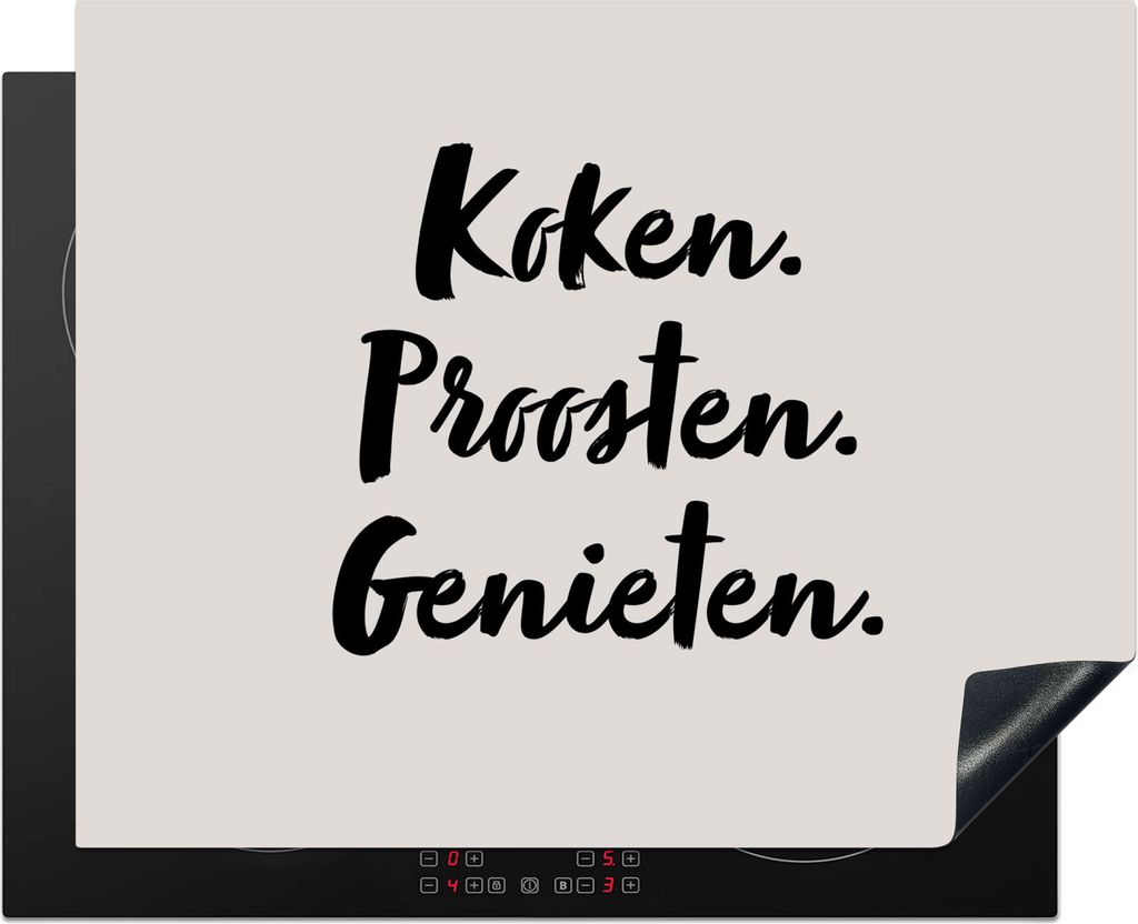 KitchenYeah Herdabdeckplatte Kochen, Jubeln, Genießen. - Zitat - Taupe , 65x52cm, Küche Deko, Glaskeramikkochfeld Herdabdeckung, Abdeckplatte f...