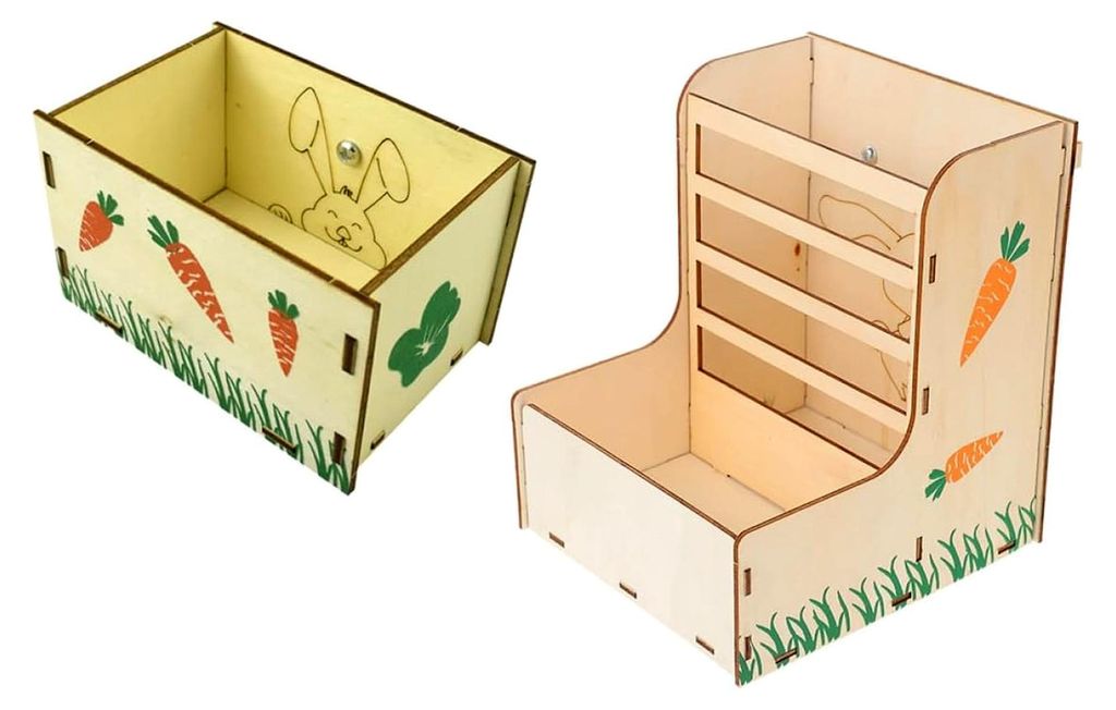 2 in 1 Holz Futterspender für Kleintiere Feststehende Futterstation mit Heuraufe für Kaninchen und Meerschweinchen Halterbar Am Käfig Sauber und...