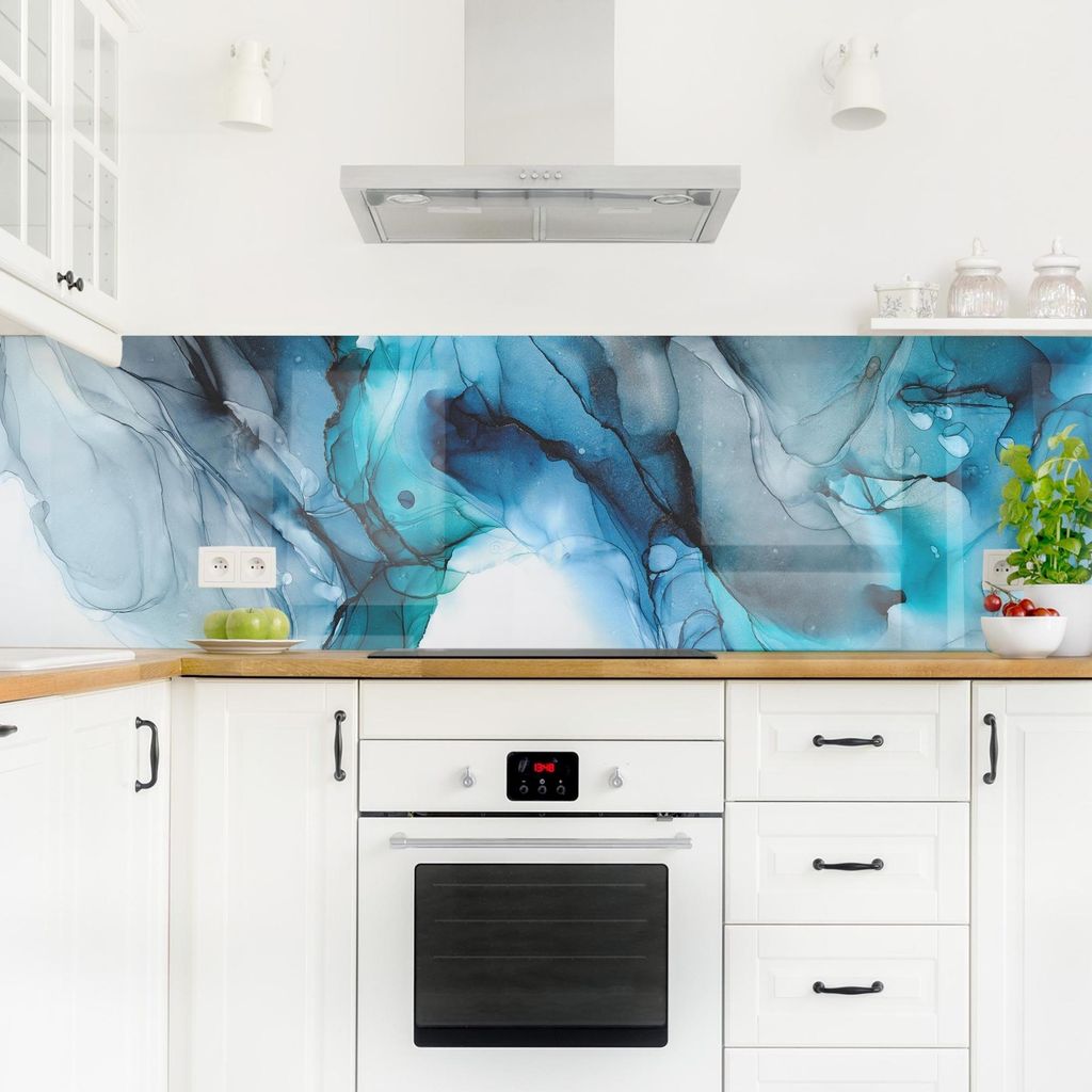 Küchenrückwand Muster selbstklebend - 0.65 mm Wandpaneel wasserfest Design blau Spritzschutz fugenlos