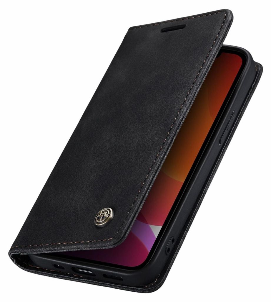 Flip Case für iPhone 13 Pro Wallet aus schwarzem handgefertigtem Leder mit magnetischem Flip