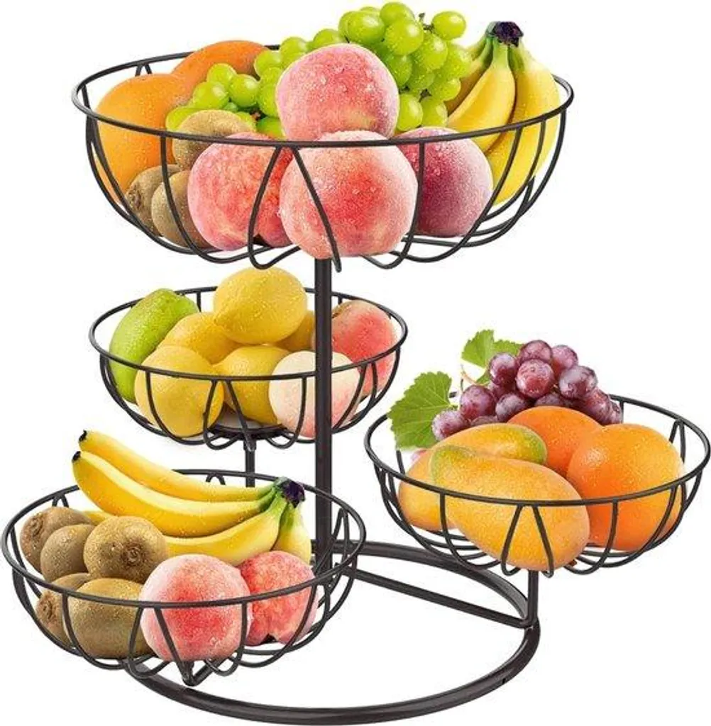Grande corbeille à fruits grande capacité 4 étages, métal noir durable