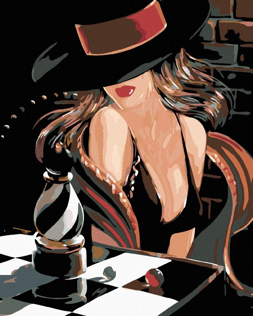 Zuty - Malen nach Zahlen - SEXY SCHACHSPIELERIN, 40x50 cm, mit Keilrahmen (bereits gespannt)