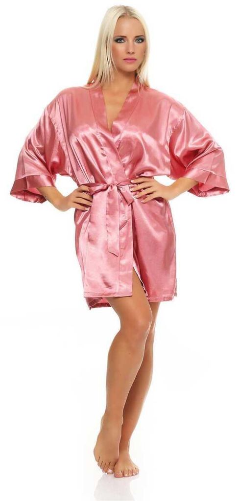 Damen Morgenmantel kurzer Kimono in Satin-Optik; Rosa XL Produktbild 