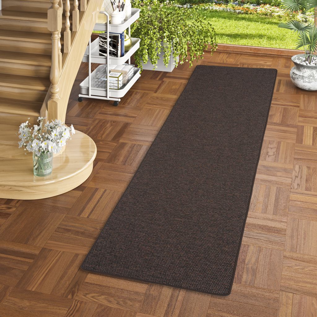 Teppich Läufer Flachgewebe Dunkelbraun, Größe:80x200 cm