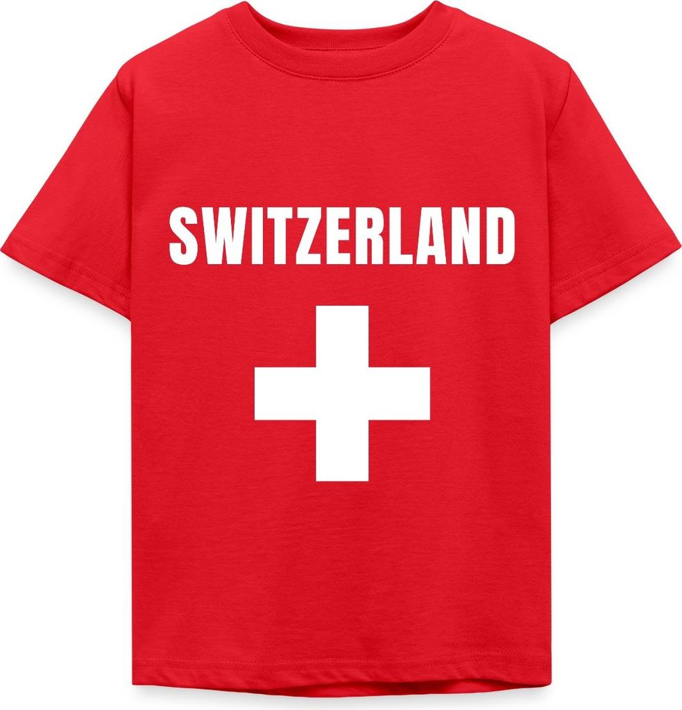 Spreadshirt Schweiz Kreuz Flagge Fußball Sport Kinder T-Shirt, 98/104 (3-4 Jahre), Rot