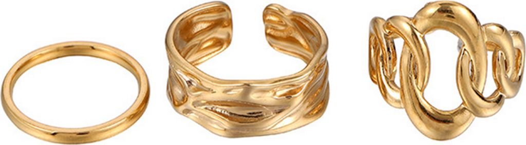 3-teiliges Ringset für Damen, verschiedene Formen, unregelmäßige Aushöhlung, poliert, glatt, offen, verstellbar, rostfrei, einfarbig, Punk-Meta...