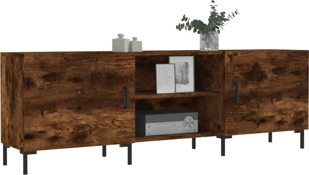 VidaXL Mobile Porta TV Con Ante In Vetro, Rovere Marrone, 102x37x50 Cm, 2 Ripiani, Max 80 Kg