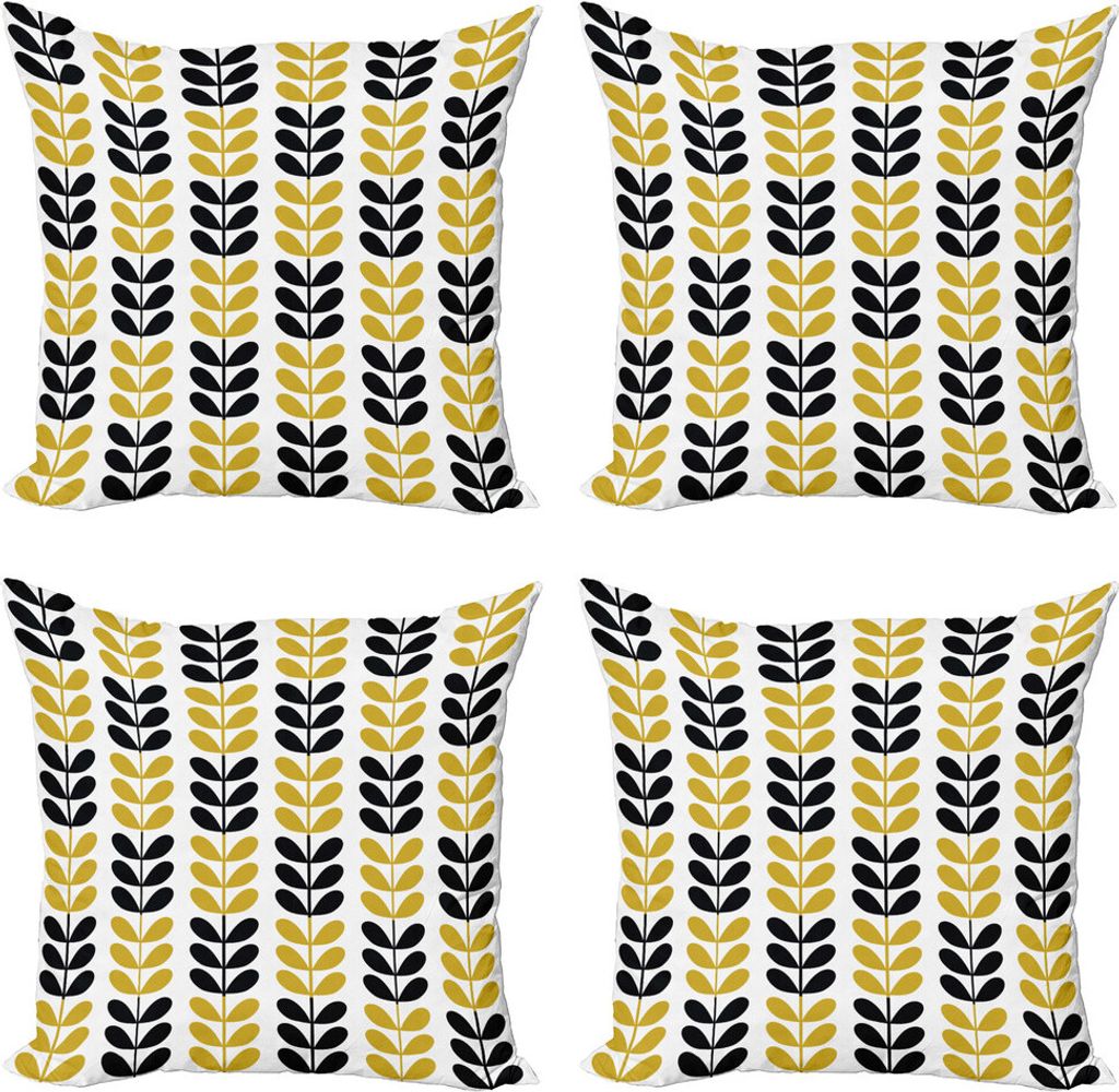 ABAKUHAUS Minimalistisch Kissenbezug Set (4 Stück), Retro Leafage Herbst, Moderner Doppelseitiger Digitaldruck, 60 cm x 60 cm, Erde Gelb Weiß Sch...
