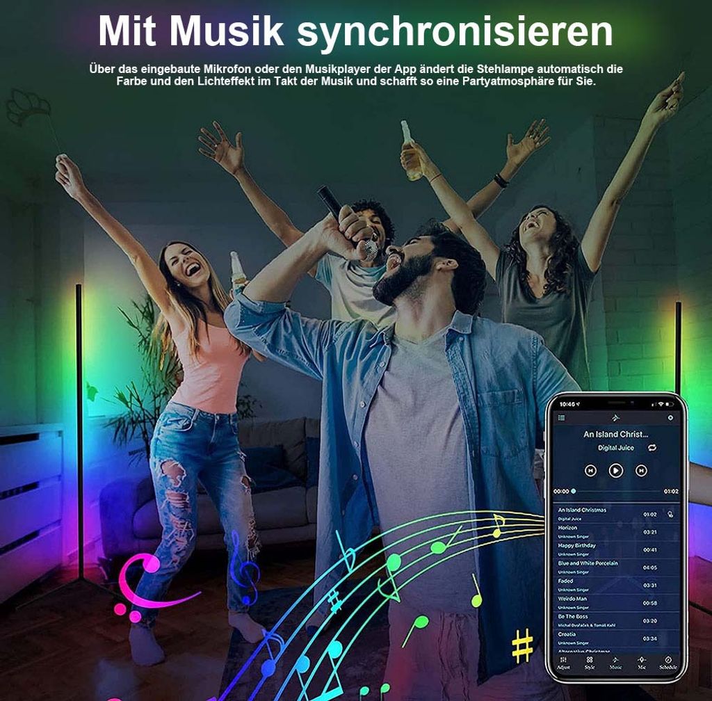 LED Stehlampe Stehleuchte RGB Dimmbar Atmosphäre Lampe Produktbild 3