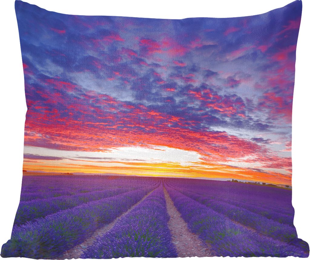 MuchoWow Zierkissen Sofakissen Wohnzimmer Dekokissen 50x50 cm Lila Lavendelfelder in der Nähe der französischen Gemeinde Valensole - Komfort - ...