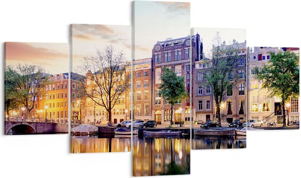 Bild auf Leinwand - Leinwandbild - Holland Kanal - 125x70cm - Wand Bild - Wanddeko - Wandbilder - Leinwanddruck - Bilder - Kunstdruck - Wanddekorat...