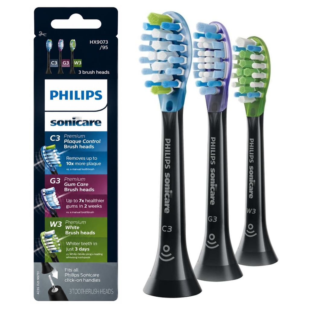 Philips Sonicare C3 G3 W3 Premium All-in-One Ersatzbürstenköpfe 3er-Pack, Schwarz