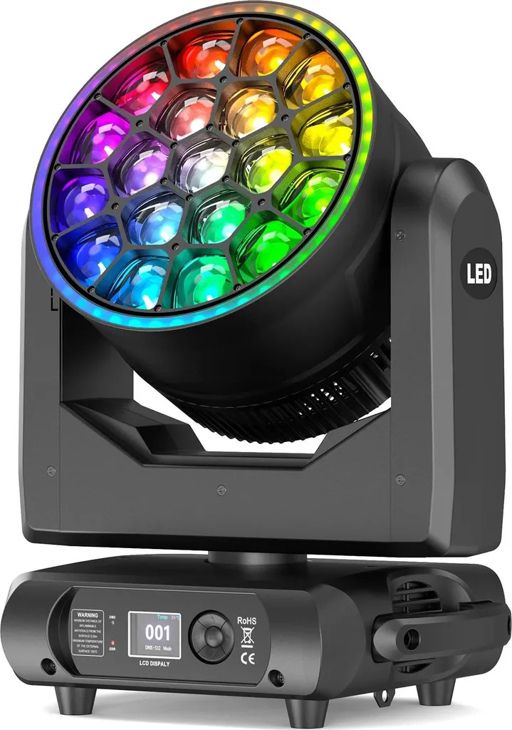 Tête mobile LED RGBW DMX 7/13 canaux, Projecteur asservi Noir, Prise EU