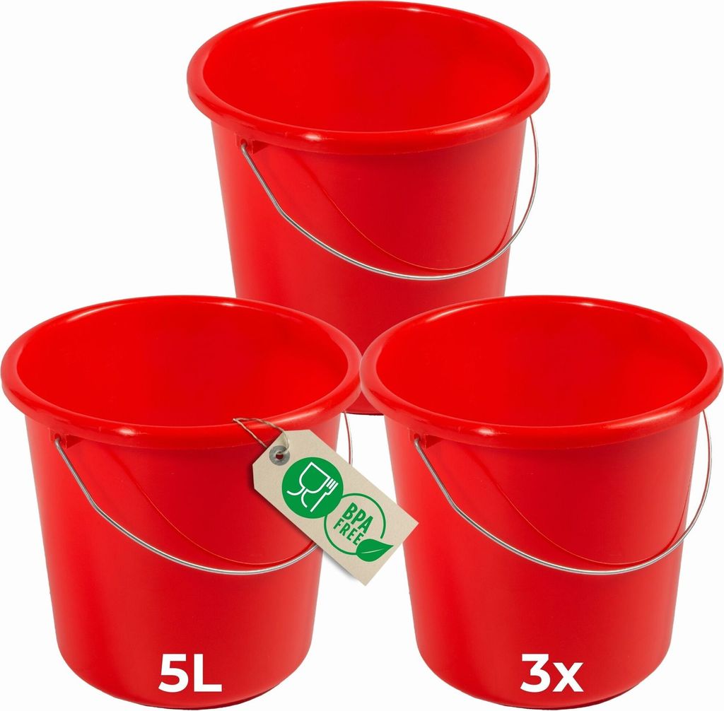 Novaliv 3 Stück Eimer 10L Rot mit Maßeinteilung - Putzeimer 10 Liter 28,5 cm Praktischer Allrounder mit Skala für Haushalt & Garten ideal al...