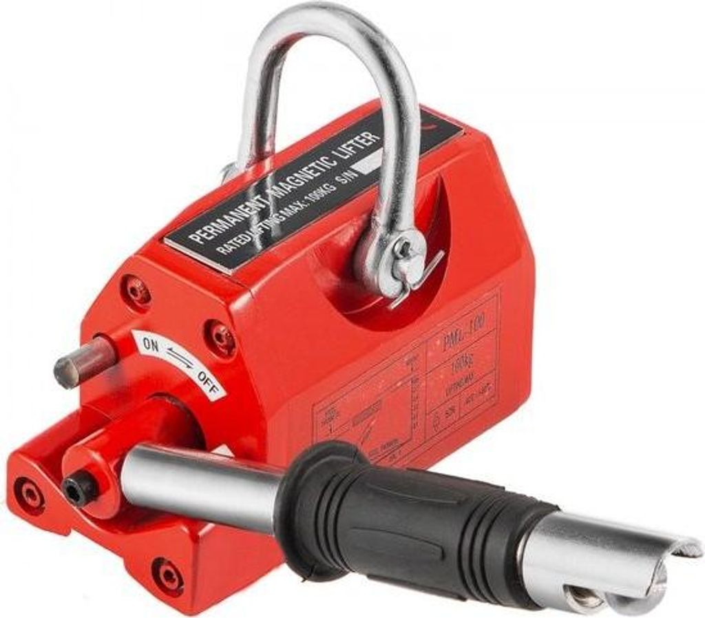 Permanentmagnet-Heber 100 kg/220 lbs, Magnetstärke 5–25 mm, Kranmagnet 135 x 67,5 x 76 mm, roter Magnetheber zum Heben von magnetischen Material...