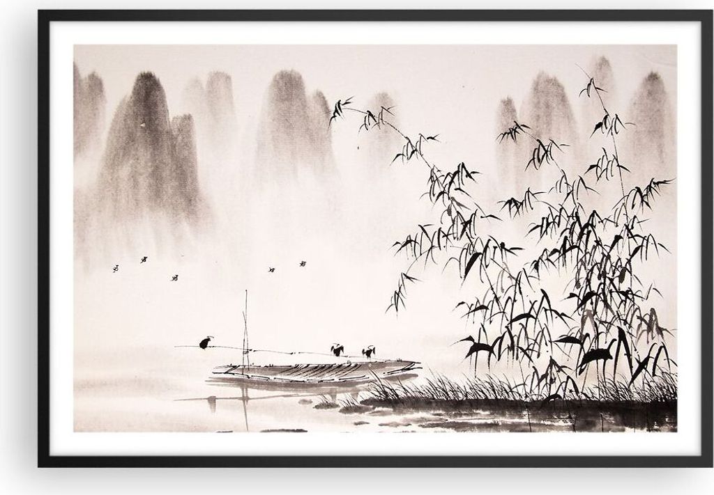 Gerahmtes Poster - Schwarzer Rahmen - Bambus schwarz China - 91,5x61 cm - Wand Bild - Wanddeko - Wandbilder - Kunstposter - Wandposter - Bilderrahm...