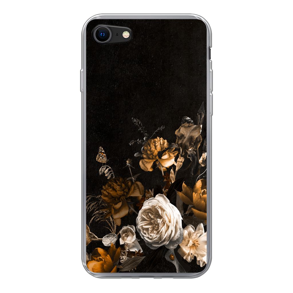 MuchoWow Handyhülle Schutzhülle Hülle für iPhone 7 Blume - Gold - Muster Silikon Softcase Handy Hülle - Kartenhalter