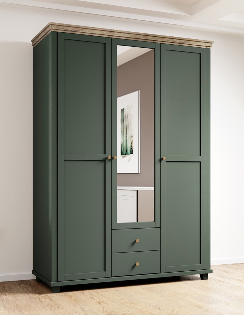 Kleiderschrank mit Spiegel Landhausstil EPSOM-83 in grün Produktbild 