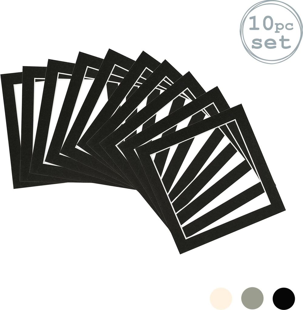 Nicola Spring 10pc Bild Photo Mounts Set - To Fit-Rahmengröße 10 x 10 für Bildgröße 8 x 8 - Schwarz