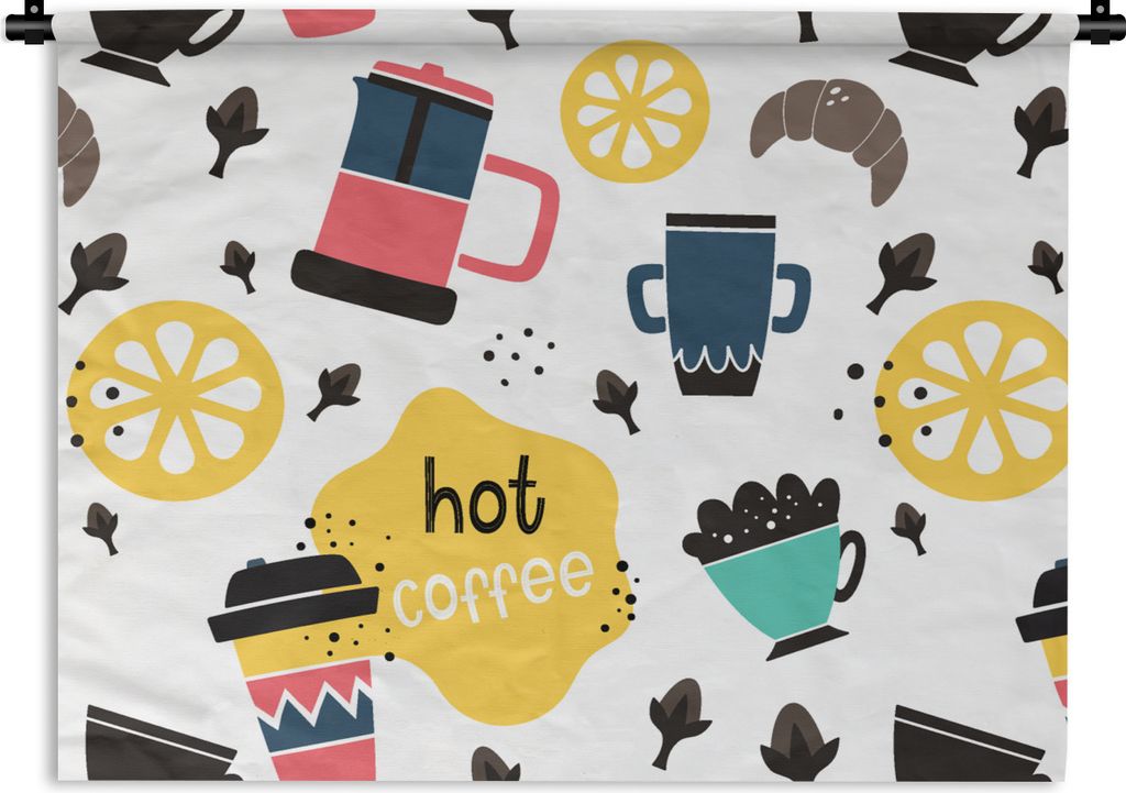 MuchoWow Wandteppich Wandbehang Muster - Kaffee - Frühstück - Croissant 60x45 cm Tapisserie Dekoration Wandtuch - Das Schlafzimmer