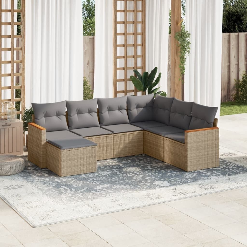 Maison Exclusive - 7-tlg. Garten-Sofagarnitur mit Kissen Beige Poly Rattan