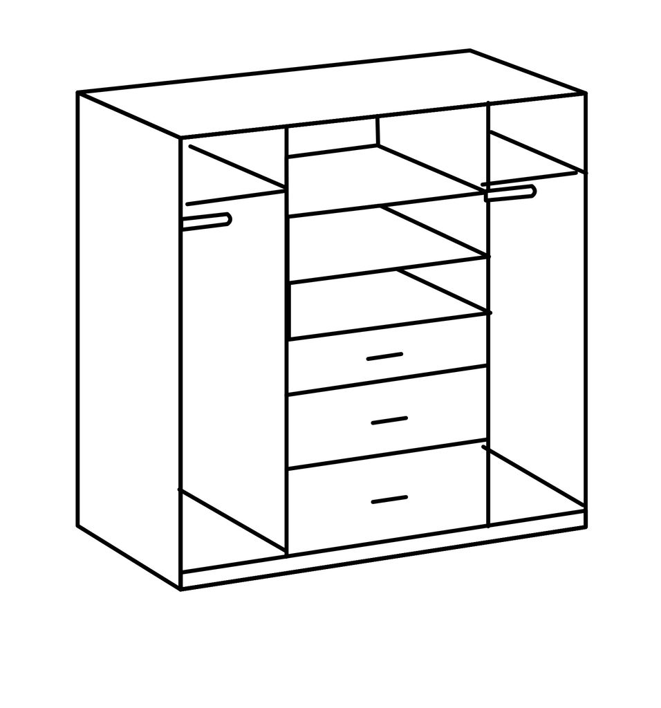 Kleiderschrank "Click" aus Spanplatte in Eiche-Sägerau-Nachbildung mit 3 Schubladen und 4 Türen. Abmessungen (B/H/T) 180x198x58 cm