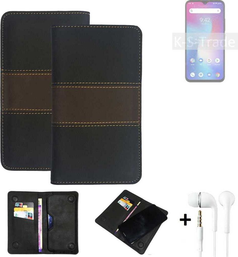 K-S-Trade Handyhülle + Kopfhörer kompatibel mit UMIDIGI Power Schutzhülle Walletcase Bookstyle Tasche Schutz Case Hülle Wallet Cover Kunstleder
