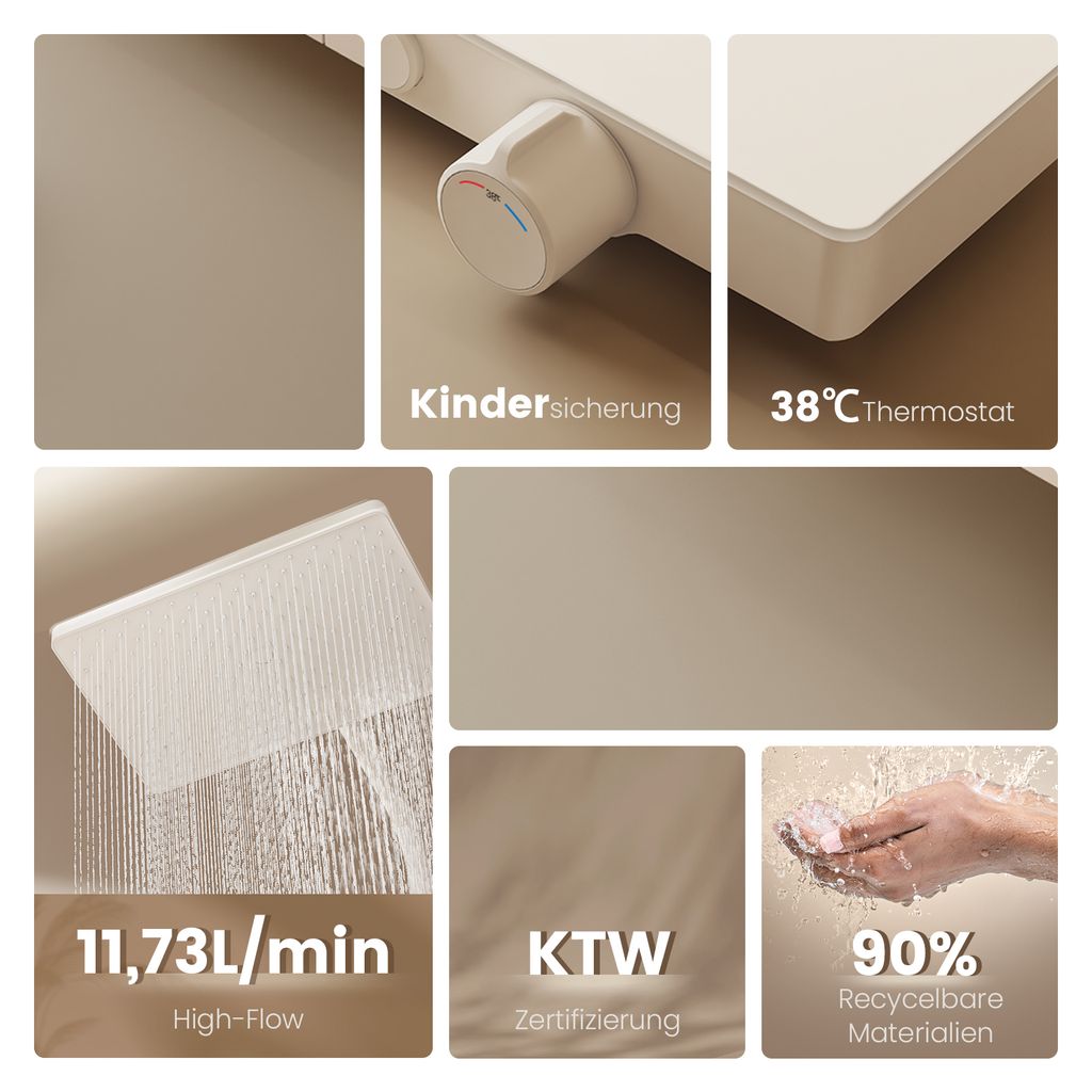 EMKE Duschsystem mit Thermostat 38℃ Glasablage Handbrause 3 Produktbild 3
