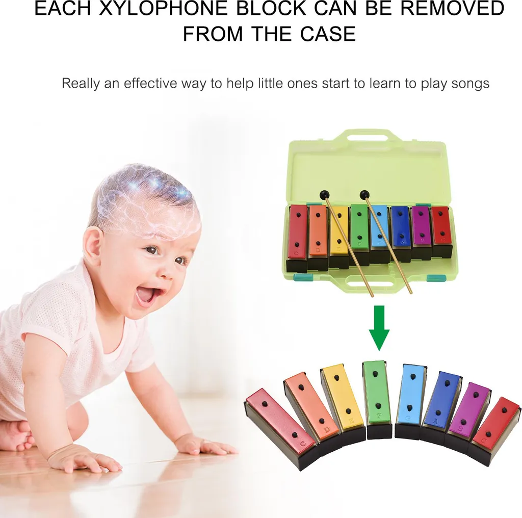 Instrument de percussion enfant : xylophone arc-en-ciel 8 tons et étui